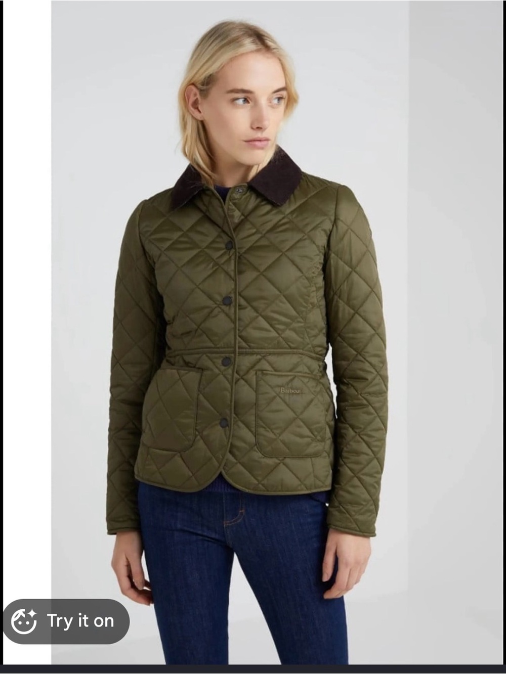 Barbour Deveron Olive Quilted Jacket with Dark Contrast Collar